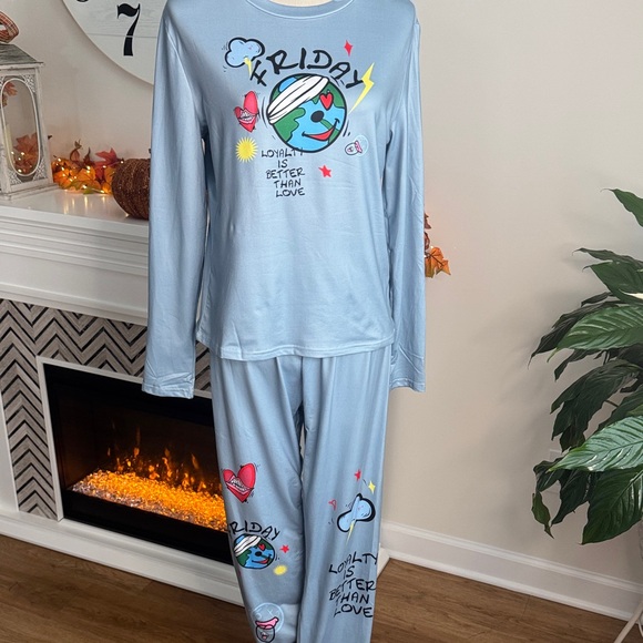 Other - Light Blue Graphic Pajama Set NWOT